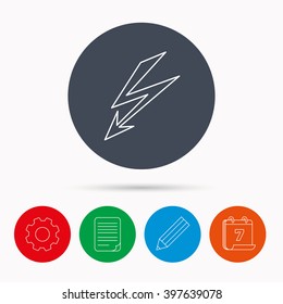 Lightening Bolt Icon. Power Supply Sign. Electricity Symbol. Calendar, Cogwheel, Document File And Pencil Icons.