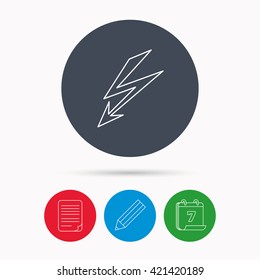 Lightening Bolt Icon. Power Supply Sign. Electricity Symbol. Calendar, Pencil Or Edit And Document File Signs. Vector