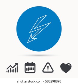 Lightening Bolt Icon. Power Supply Sign. Electricity Symbol. Calendar, Attention Sign And Growth Chart. Button With Web Icon. Vector