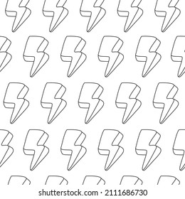 Lightening bolt seamless pattern. Vector abstract thunder background isolated on white.