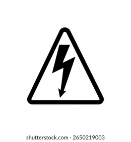 Lightening bolt warning sign silhouette icon vector flat design.