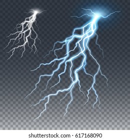 Lightening and thunder bolt, glow and sparkle effect, vector art and illustration.