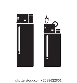 Lighter black icon in flat style, Set of manual gas lighters, isolated on white background. monochrome vector illustration