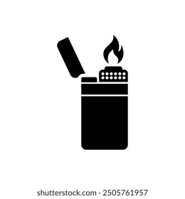 Diseño de icono de Vector plano blanco y negro más ligero. Símbolo de encendedor y arte de Clip