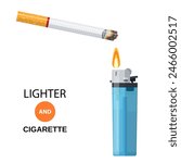 Lighter and Burning Cigarette Card Concept Danger Narcotic Addiction for Design