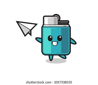 lighter cartoon character throwing paper airplane , cute design
