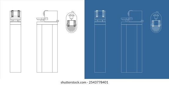 Lighter cigarette vector from various positions line technical drawing blueprint isolated on transparent background