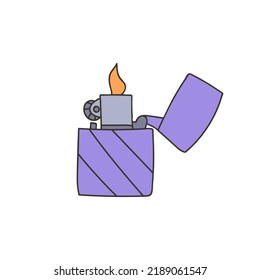 Lighter colorful doodle illustration in vector. Lighter colorful icon in vector. Cigarette lighter illustration in vector.