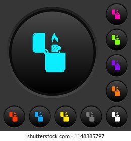 Lighter dark push buttons with vivid color icons on dark grey background