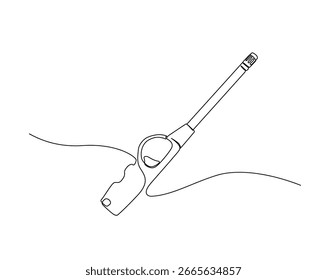 Lighter with fire flame outline drawing illustration. one continuous line drawing of lighter outline.
