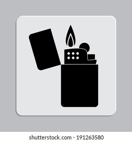 Lighter fire vector icon on a grey flat button