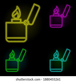 Lighter, firefighter neon color set icon. Simple thin line, outline vector of firefighter icons for ui and ux, website or mobile application