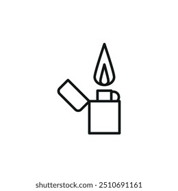 Mais claro com ícone de chama. Ícone simples representando um isqueiro iluminado, simbolizando fogo, ignição ou fumaça. Adequado para mídias sociais, aplicativos e web design. Ilustração vetorial.