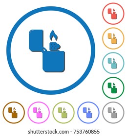 Lighter flat color vector icons with shadows in round outlines on white background