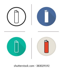 Lighter flat design, linear and color icons set. Disposable gas lighter icon. Pocket lighter symbol. Lighter logo concept. Isolated gas lighter vector illustrations. Infographic elements