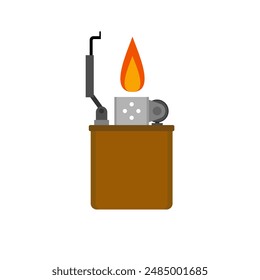 lighter flat design vector illustration. Metal cigarette lighters with flame. Hand drawn modern isolated Vector illustrations. Design templates