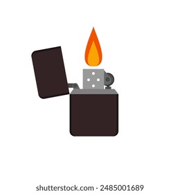 lighter flat design vector illustration. Metal cigarette lighters with flame. Hand drawn modern isolated Vector illustrations. Design templates