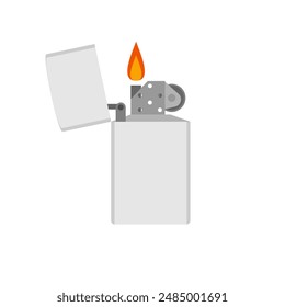 Ilustración vectorial de diseño plano más ligera. Encendedores de cigarrillos de metal con llama. Ilustraciones vectoriales aisladas modernas dibujadas a mano. Plantillas de diseño