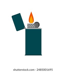 lighter flat design vector illustration. Metal cigarette lighters with flame. Hand drawn modern isolated Vector illustrations. Design templates