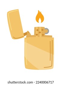 Leuchtendes flaches Symbol Flamme auf Stahl Brandgerät. Vektorgrafik