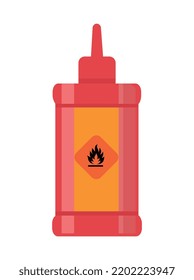 Lighter Fluid Pack. Icon with red bottle or package with flammable substance for campfires, fireplace and hearth. Design element for app. Cartoon flat vector illustration isolated on white background