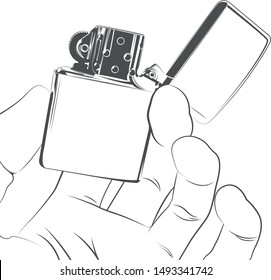 Lighter gasoline in hand drawing linear