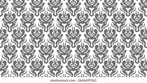 A lighter gray variation of a traditional batik-inspired pattern with symmetrical organic flame-like motifs.