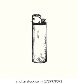 Lighter, hand drawn doodle, drawing in gravure style, sketch illustration, design element