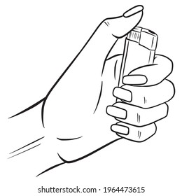Lighter in the hands. Vector illustration in cartoon style. The lighter is burning in the hands. Isolated white background.