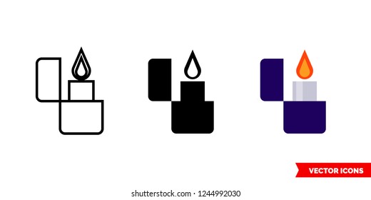 Lighter icon of 3 types: color, black and white, outline. Isolated vector sign symbol.