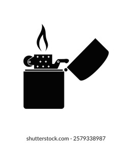 Lighter icon. Flaming cigarette lighter vector illustration isolated. Classic design pictogram