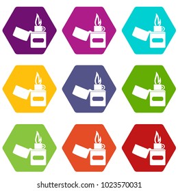 Lighter icon set many color hexahedron isolated on white vector illustration