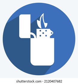 Lighter Icon in trendy long shadow style isolated on soft blue background