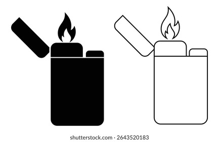 Lighter icon vector design. Gas lighter, Flaming lighter, Fire symbol design. Silhouette of gas lighter vector illustration.	