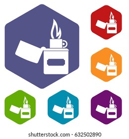 Lighter icons set hexagon isolated vector illustration