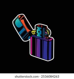 Lighter with the lid open. Original vector illustration in vintage style. Hand drawn, not AI