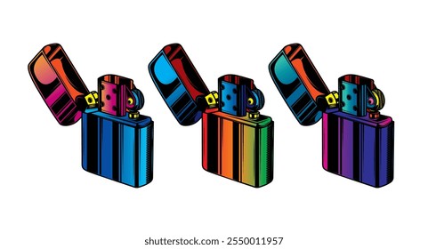 Lighter with the lid open. Original vector illustration in vintage style. Hand drawn, not AI