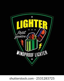 Lighter with the lid open. Retro poster. Original vector illustration in vintage style. T-shirt design. Hand drawn, not AI
