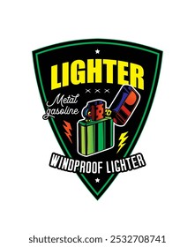 Lighter with the lid open. Retro poster. Original vector illustration in vintage style. T-shirt design. Hand drawn, not AI