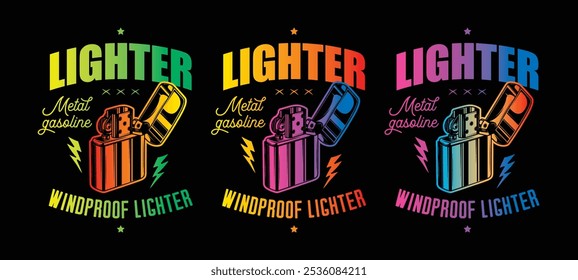 Lighter with the lid open. Retro poster. Original vector illustration in vintage style. T-shirt design. Hand drawn, not AI