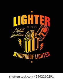 Lighter with the lid open. Retro poster. Original vector illustration in vintage style. T-shirt design. Hand drawn, not AI