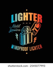 Lighter with the lid open. Retro poster. Original vector illustration in vintage style. T-shirt design. Hand drawn, not AI