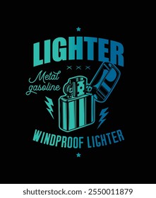 Lighter with the lid open. Retro poster. Original vector illustration in vintage style. T-shirt design. Hand drawn, not AI