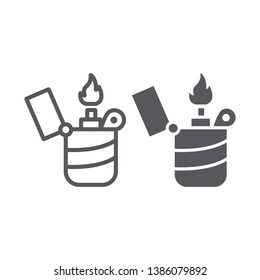 Lighter line and glyph icon, fire and burn, flame sign, vector graphics, a linear pattern on a white background, eps 10.