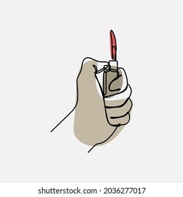 Lighter Match Oneline Continuous Line Art Premium Vector