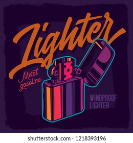 Lighter in neon colors. Vector illustration in vintage style.