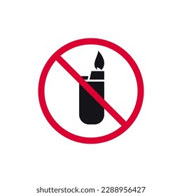 Lighter not allowed prohibited sign, forbidden modern round sticker, vector illustration.