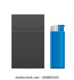 Lighter and pack of cigarettes on a white background.
