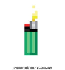 Lighter pixel art icon. Vector illustration of green lighter.