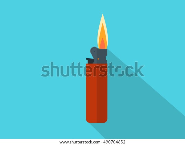 Lighter red vector icon in flat style. Manual, gas\
lighter with a burning\
flame